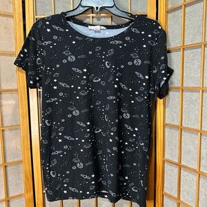 Black Space-Themed Celestial Print T-Shirt